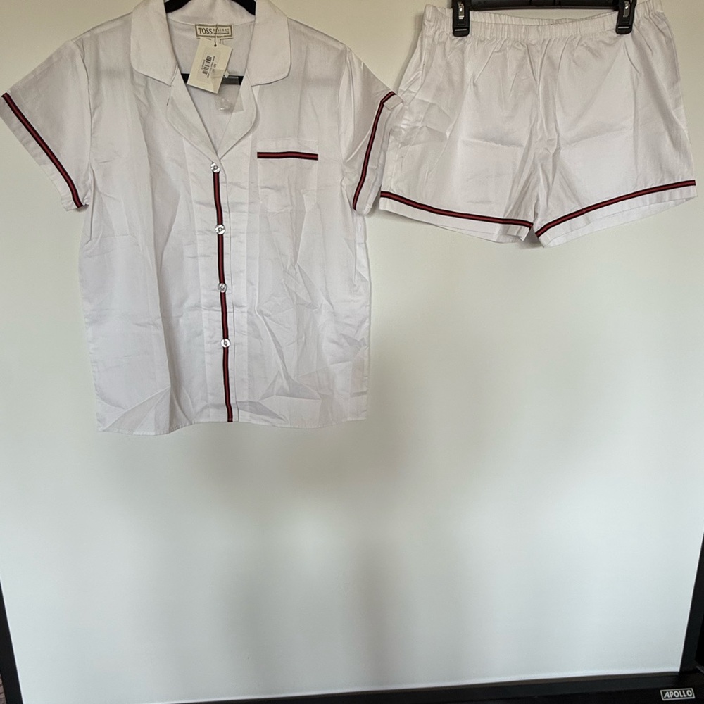 White Pajama Set with Red Accents